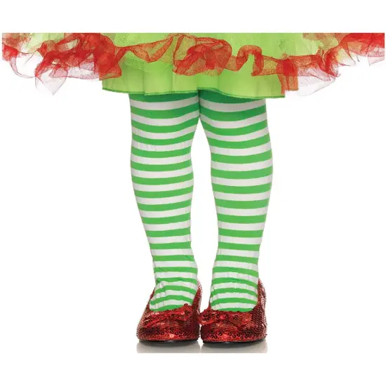 Child's Green And White Stripe Tights Large 7-10 Costume Accessory {1}