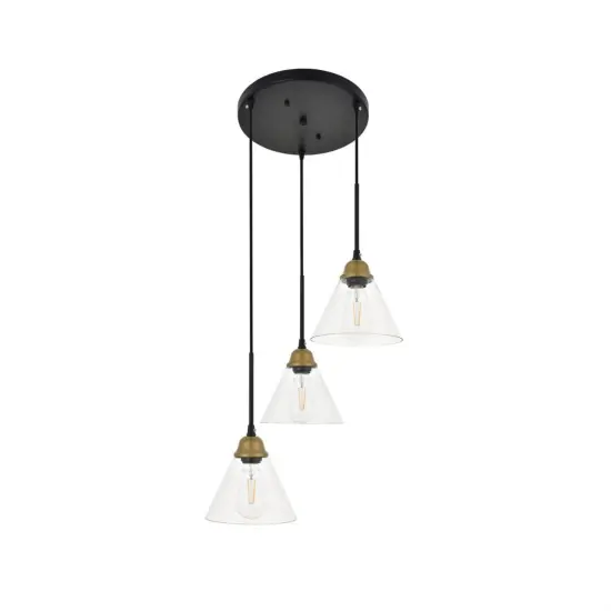Histoire 3 light brass and black Pendant {6}