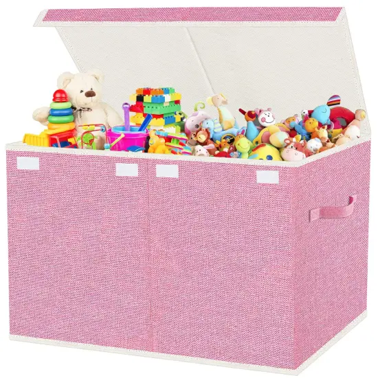 Large Toy Box Chest Storage with Lid - Collapsible Kids Toys Boxes Organizer Bins Baskets with Handles for Boys, Girls,Nursery,Playroom,Clothes,Blanket,Bedroom(Pink) {2}
