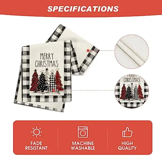 Waterclor Buffalo Plaid Christmas Trees Merry Xmas Table Runner, Seasonal Winter Holiday Kitchen Dining Table Decoration for Indoor Outdoor Home Party Decor 13 x 72 Inch {4}
