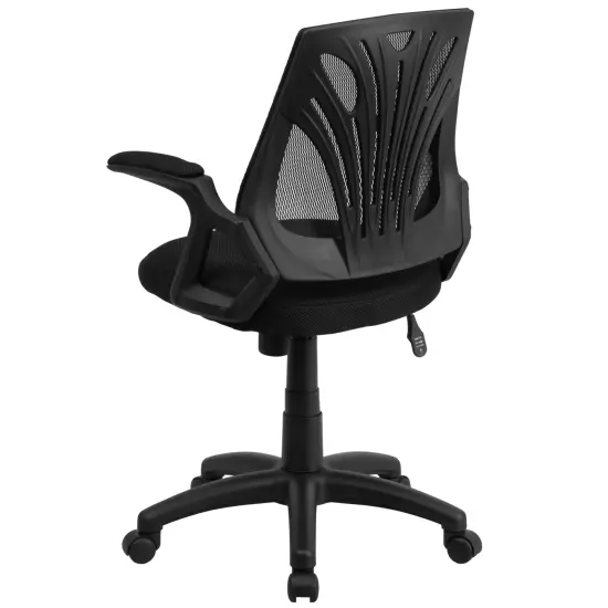 Emma and Oliver Mid-Back Designer Mesh Swivel Task Office Chair with Open Arms Black Mesh {4}