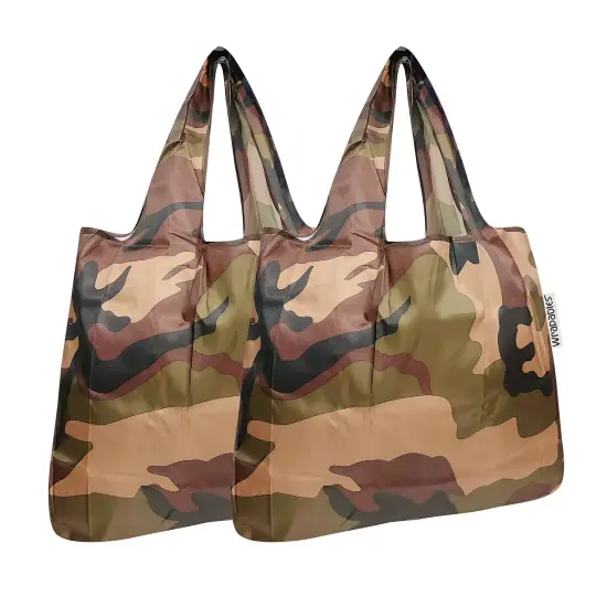 Wrapables Foldable Tote Nylon Reusable Grocery Bag (Set of 2) Camo {1}