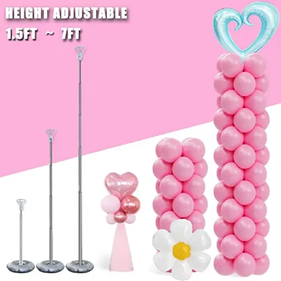 Balloon Column Stand Set of 2 - Adjustable 7-Foot Balloon Arch Stands with Bases for Floor, Tall Balloon Tower Pillar Assembly Kit for Graduation, Birthday Parties, Baby Showers, and Decorations {5}