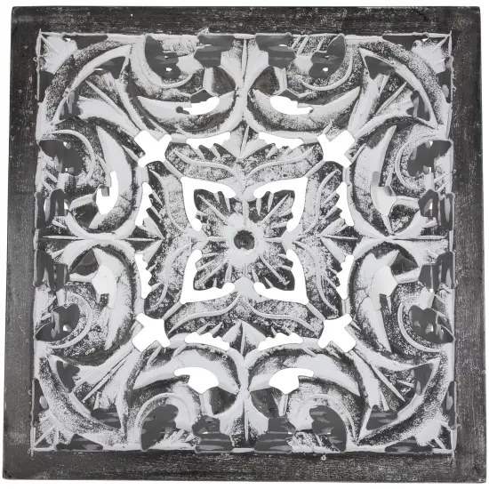 Northlight Set of 2 Antique Gray and Black Square Stackable Nesting Side Table and Stool 16" {6}