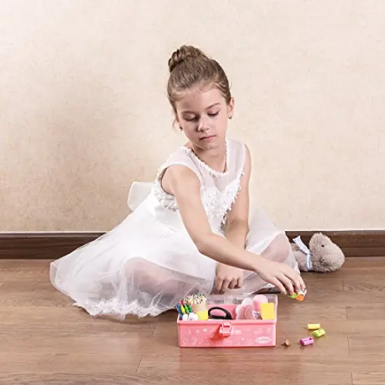 Funtopia Plastic Art Box for Kids, Multi-Purpose Portable Storage Box/Sewing Box/Tool Box for Kids' Toys, Craft and Art Supply, School Supply, Office Supply - Pink {3}