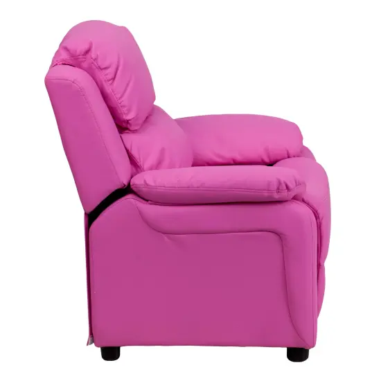 Emma and Oliver Deluxe Padded Contemporary Kids Recliner with Storage Arms Hot Pink Vinyl {4}