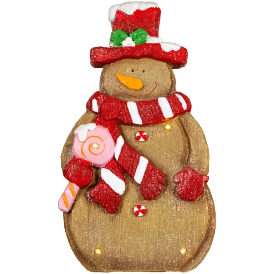 Northlight LED Lighted Gingerbread Snowman with Lollipop Christmas Figure - 15.5" Brown {1}