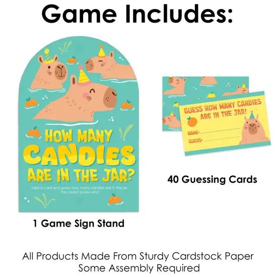 Big Dot of Happiness Capy Birthday - How Many Candies Capybara Party Game - 1 Stand and 40 Cards - Candy Guessing Game {4}