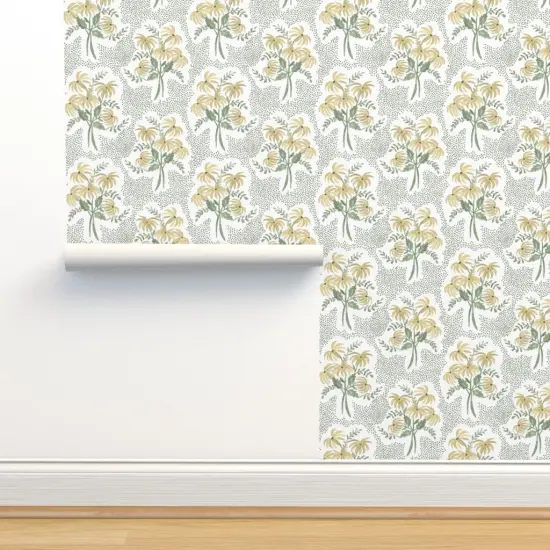 Pre-Pasted Wallpaper 2FT Wide Neutral Floral Modern Botanical Traditional Grandmillenial Soft Gold Flowers Custom Pre-pasted Wallpaper by Spoonflower {2}