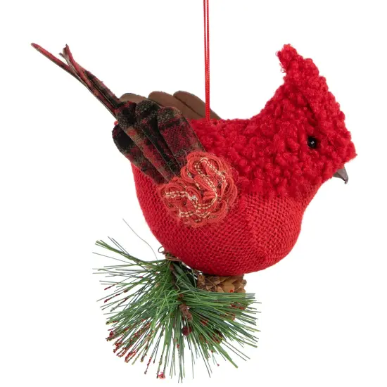 Northlight Burlap Cardinal with Pine Needles and Berries Christmas Ornament - 5.25" - Red {5}