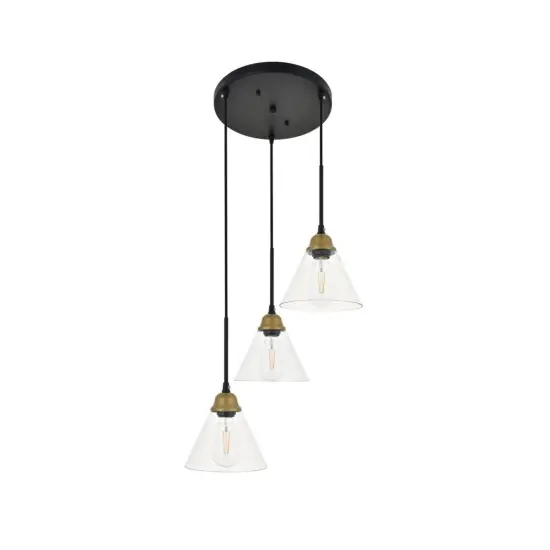 Histoire 3 light brass and black Pendant {2}