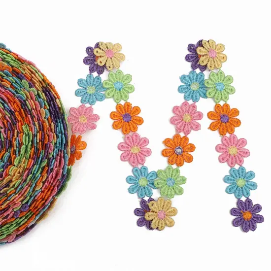 Colorful Daisy Flower Lace Trim Knitting Wedding Embroidered DIY Handmade Patchwork Ribbon Sewing Supplies Crafts 2.5CM Wide 7Yards/Lot {2}