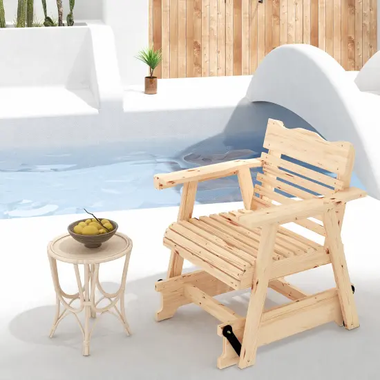 Outdoor Wood Rocking Chair with High Back and Widened Armrests {2}