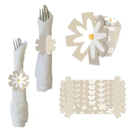 Big Dot of Happiness Tan Daisy Flowers - Floral Party Paper Napkin Holder - Napkin Rings - Set of 24 {1}