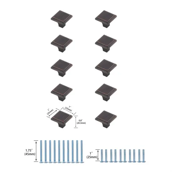 Wilow 1" Oil-rubbed Bronze Square Knob Multipack (Set of 10) {6}