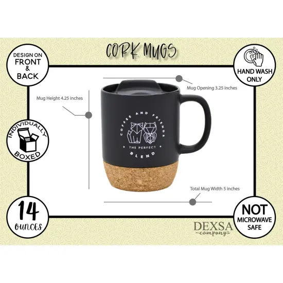 Dexsa Coffee And Friends Designer Cork Bottom Mug with Lid - 14 oz {5}