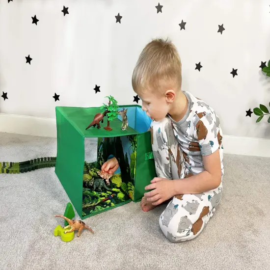 Toy storage box with car rug play mat - Toy box for boys and girls - 2 in 1 collapsible toy car storage- toyboxes for children - toy boxes for kids (Green) {3}