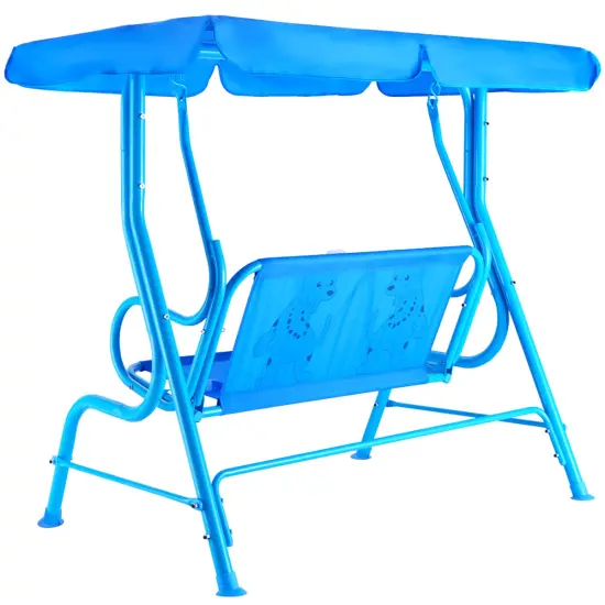 Costway Kids Patio Swing Chair Children Porch Bench Canopy 2 Person Yard Furniture blue {2}