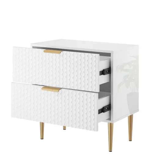 Zeynep Side Table/Nightstand White/Gold {3}