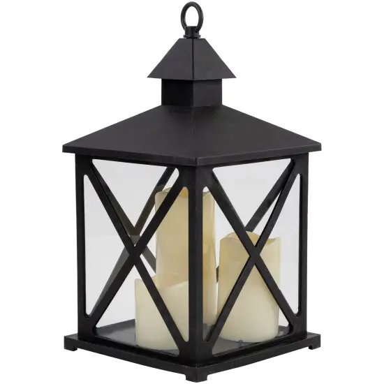 Northlight LED Candle Lantern with 3 Flameless Candles - 12.5" - Black {1}