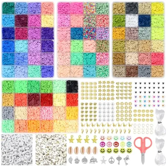 12220 pieces Clay Beads Clay Bead Bracelet Kit, 96 Colors Beads 6mm Flat Round Clay Heishi Beads for Bracelerts with Letter Beads Charm and Elastic Strings Friendship Bracelet Making Kit for Girls {1}