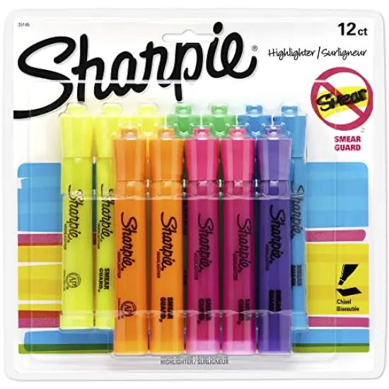 12 Count,Tank Style Highlighters, Chisel Tip, Assorted {2}