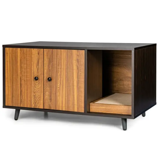 Cat Litter Box Enclosure with Divider and Double Doors Coffee {4}