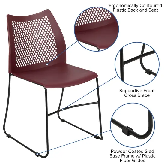 Emma and Oliver Home and Office Sled Base Stack Chair with Air-Vent Back - Guest Chair Black {9}