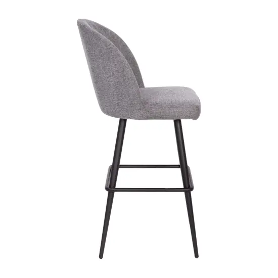 Merrick Lane Teague Set of 2 Modern Armless Barstools with Contoured Backs, Steel Frames, and Integrated Footrests Gray Faux Linen {5}