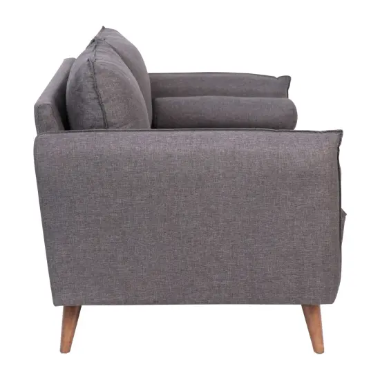 Emma and Oliver Carthage Upholstered Mid-Century Modern Pocket Spring Loveseat with Wooden Legs and Removable Back Cushions Stone Gray {5}