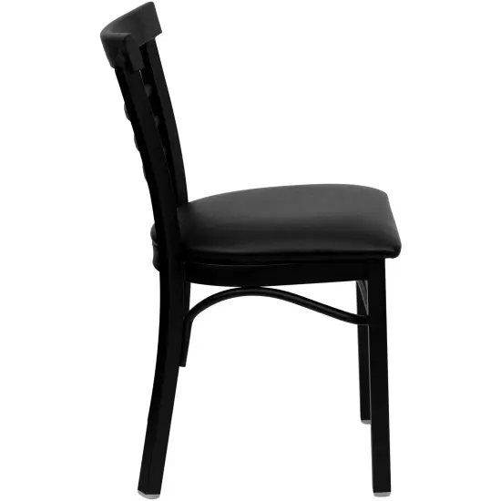 Emma and Oliver Three-Slat Ladder Back Metal Restaurant Dining Chair BlackVYL/BlackMetal {5}