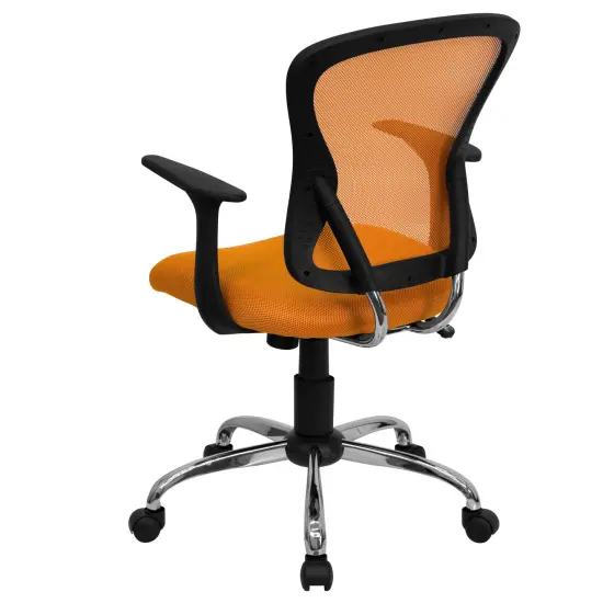Emma and Oliver Mid-Back Mesh Swivel Task Office Chair with Chrome Base and Arms Orange {4}