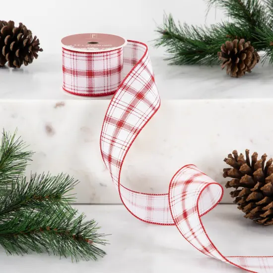 Northlight Red and White Plaid Wired Craft Christmas Ribbon 2.5" x 10 Yards {3}