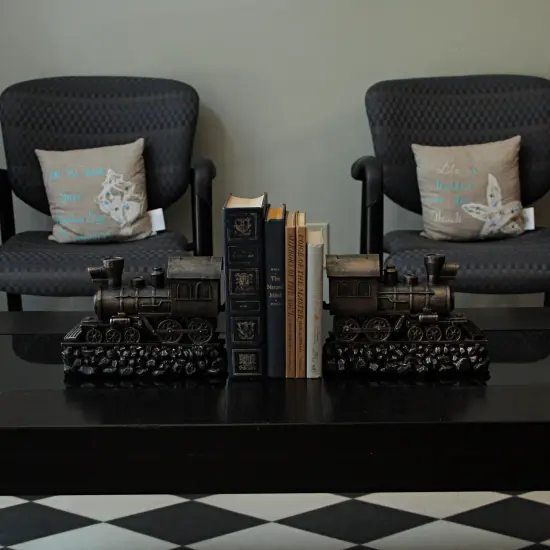 Set of 2 Bronze Steam Locomotive Bookends Decorative Resin Train Shelf Decor Art {6}