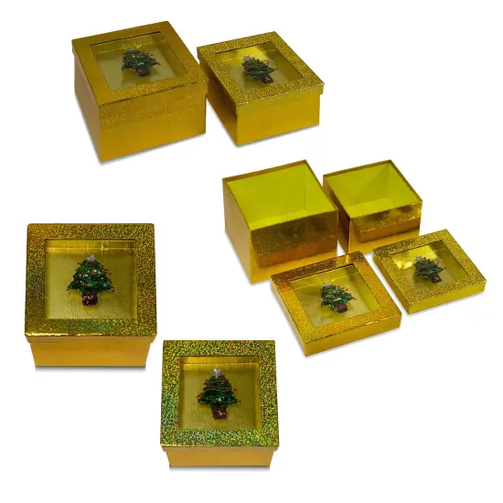 Value Pack of 3 Hologram Gift Box Set w/ Decorative Christmas Tree Sequin {1}