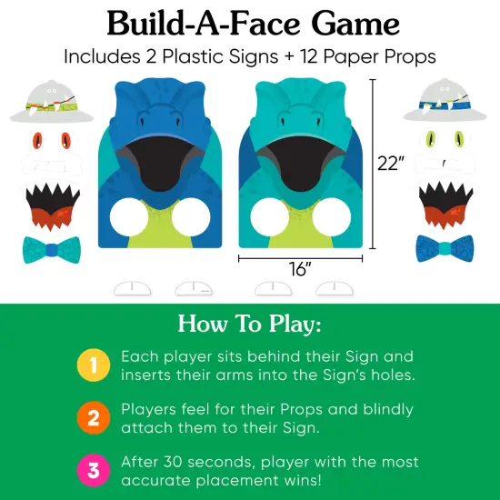 Big Dot of Happiness Roar Dinosaur - Dino Mite Baby Shower or Birthday Activity - 2 Player Build-A-Face Party Game {6}