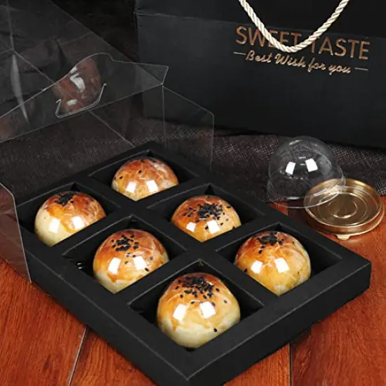 100 Pcs Clear Plastic Mini Cake Boxes with Dome Lids, Mini Bundt Cake Containers for Mini Cupcake, Muffin, Chocolate Covered Cookie, Strawberry, Mooncake and More (Gold Base) {3}