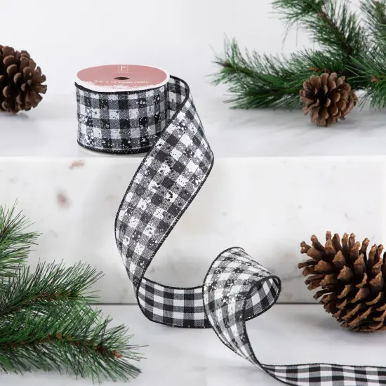 Northlight Black and White Gingham Wired Craft Ribbon 2.5" x 10 Yards {3}