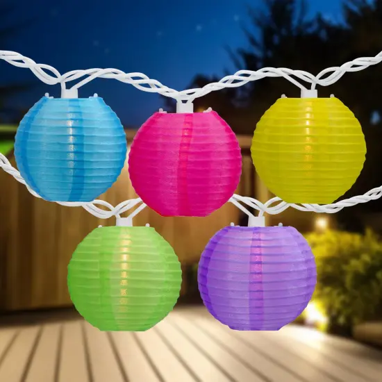 Northlight Paper Lantern Summer Patio Light Set - Multi-Color - 8.5' White Wire - 10ct {1}