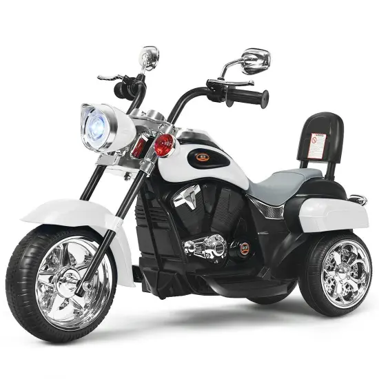 6V Chopper Style Motorcycle with Bright Headlight and Cheering Music Perfect Gift to Kids White {4}