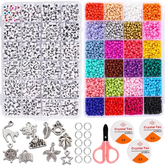 5000 Pieces Jewelry Making Kit Beads for Bracelets -Bead Craft Kit Set, Glass Pony Seed Letter Alphabet DIY Art and Craft - Gift for Her Women Kid Age 6 7 8 9 (4mm) {2}