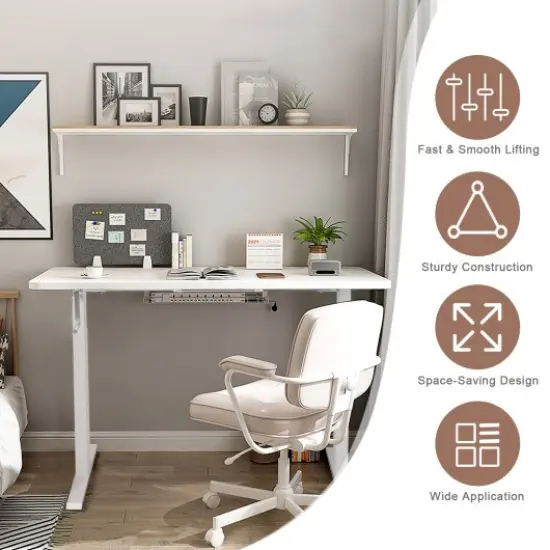 Hand Crank Sit to Stand Desk Frame with Height Adjustable Ideal for Office or Home White {2}