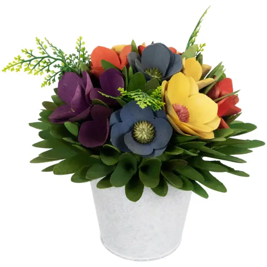 Northlight Wooden Artificial Spring Floral Arrangement with "Flowers and Garden" Pot - 8" Yellow {7}