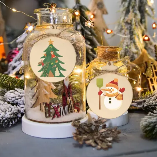 50Pcs round Christmas Wooden Ornaments for Crafts, 4" Unfinished Wood Ornaments Blank Predrilled Natural Wood Slices, DIY Christmas Tree Ornaments Hanging Decorations {5}