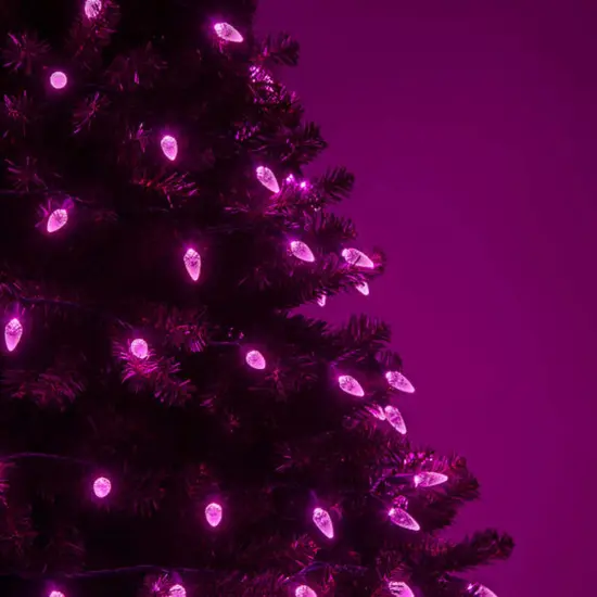 70 Pink C6 LED Christmas Lights, Green Wire, 4" Spacing {6}
