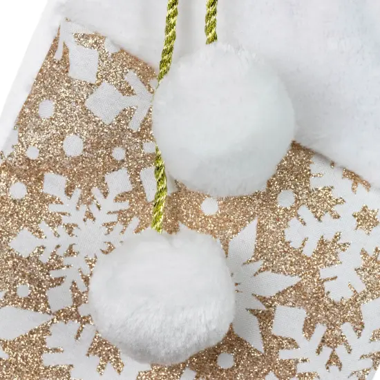 Northlight 20.5" Glittered Gold Christmas Stocking with Snowflakes and Pom Poms {4}