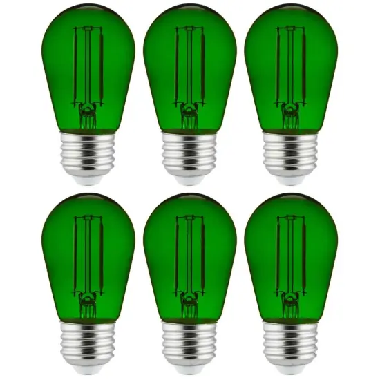 6Pk - 2 watts Green LED Filament S14 Sign Clear Dimmable Light Bulb {1}