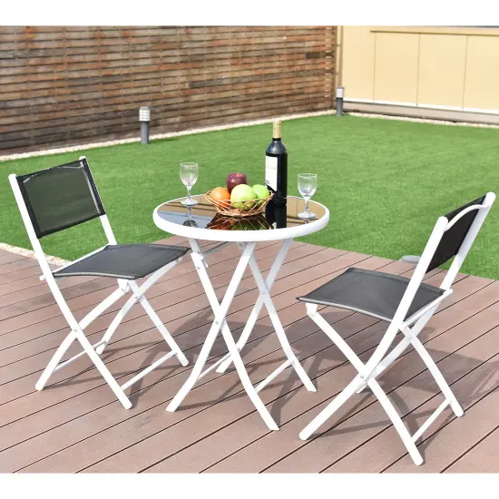 Costway 3 PCS Folding Bistro Table Chairs Set Garden Backyard Patio Furniture Black {1}