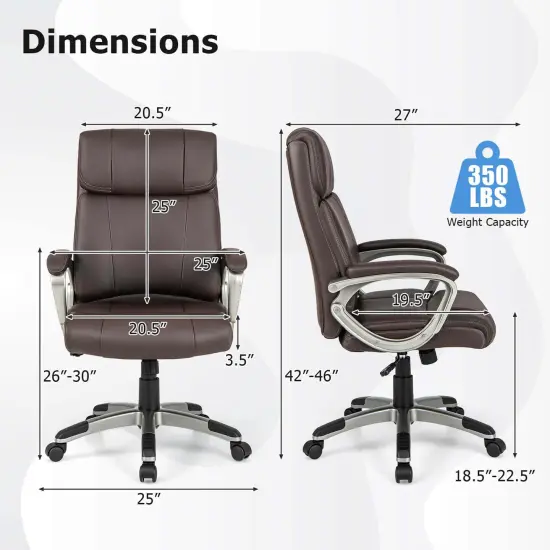 Costway Ergonomic Office Chair PU Leather Executive Swivel with Upholstered Armrests Brown {3}