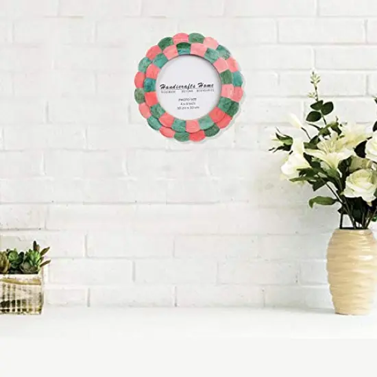 Handicrafts Home Photo Picture Frame - 4" x 4", Round Handmade Gift Photo Frames - Red & Green {5}
